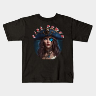 Girl power, blue eyed pirate Kids T-Shirt